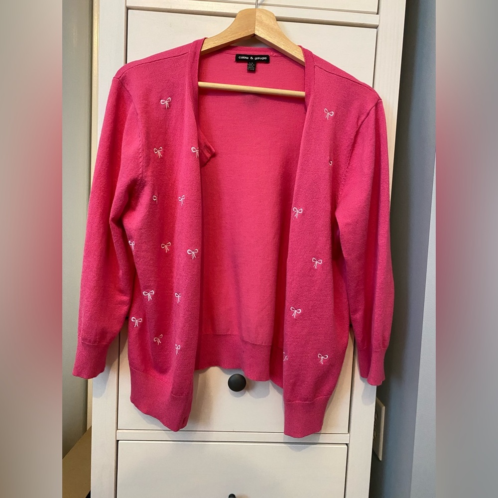 Cable & Gauge Vibrant Pink Cardigan with Bow Accents